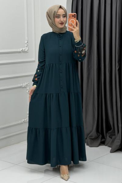 Çiçek Elbise Petrol Yeşili Petrol Yeşili