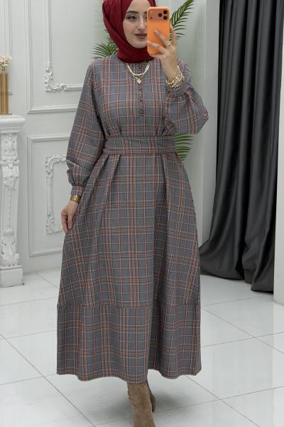 Ekose Elbise Gri  Gri