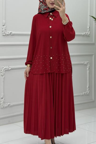 Hesna Etek Takım Kırmızı Kırmızı