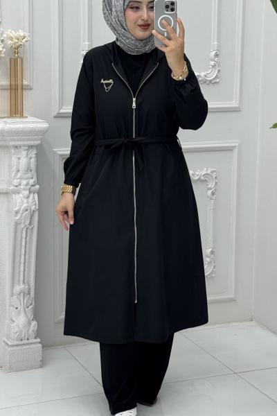 Ela Kap Trenç Siyah Siyah