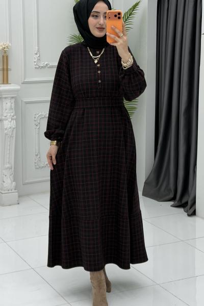 Ekose Elbise Siyah Siyah