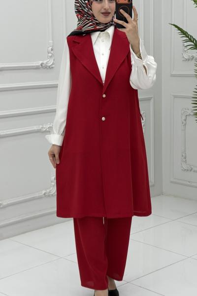 Sofia Yelek Takım Kırmızı Kırmızı