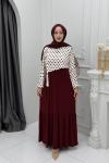 Puantiye Elbise Bordo