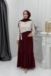 Puantiye Elbise Bordo
